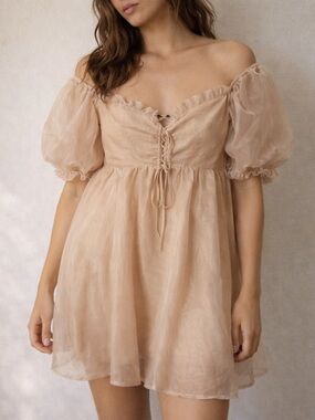 Anna Grace Sheer Puff‎ Sleeve Babydoll Mini Dress Small Coquette Fairy Romantic